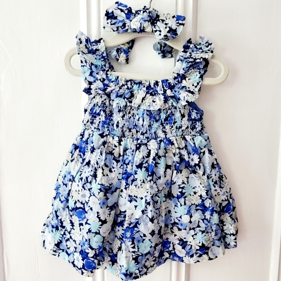 EUC baby GAP blue floral dress, headband, & bloomer set- baby girl 3-6 months - Picture 2 of 5